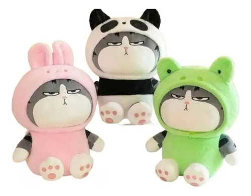 Peluche Gato Gruñón Con Disfraz Rana Panda Conejo Kawaii