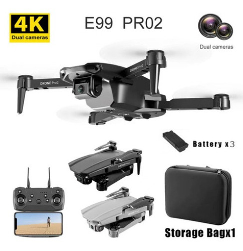 Mini Drone E99 Pro 2 Professional 4k Câmera Dupla 3 Baterias