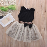 Conjunto Blusa Negra, Falda Tutu Animal Print Niña