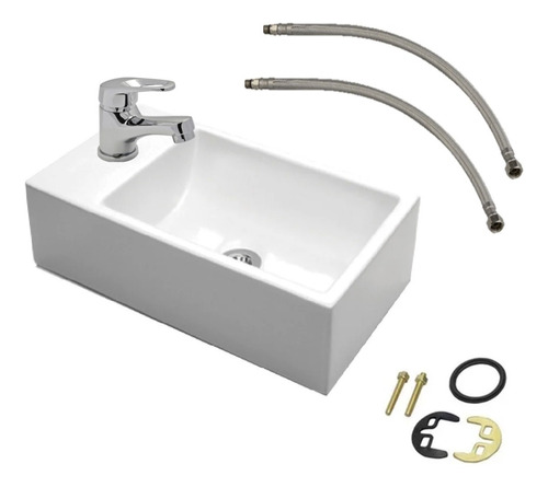 Combo Bacha De Baño Porcelana Rectangular + Grifería Hydros