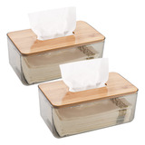 Caja De Pañuelos Tapa De Bambu Set De 2 Piezas Transparente