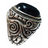 Anillo Plata Agata Onix Negro Macizo Mod Indra  Premium