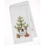 Árbol De Navidad Y Bulldog Inglés Juego De 2 Paños D...