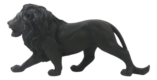 Escultura Estátua Decorativa Leão De Pé Andando Resina 23cm Cor Leão-preto