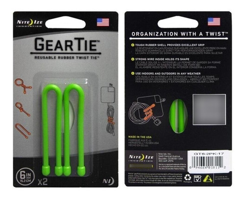 Pack 2 Amarras Reutilizables Gear Tie Verde Nite Ize