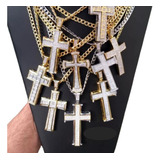 Crucifixo Cravejada Corrente 60cm Prata Dourada Hip Hop Lxbr