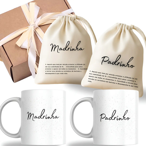 Kit Caixa Convite+ Canecas+ Saquinhos Padrinhos Batizado | MercadoLivre