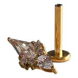 Piercing Labret De Titânio Dourado Navete Ornamental 