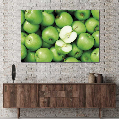 Cuadro Frutas Manzanas Verdes Comida Restaurant Canvas 90x60