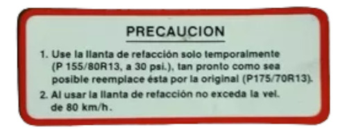 Etiqueta Cajuela Especificación Llanta De Refaccion Tsuru Or