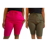 Kit 2 Bermudas Feminina Plus Size Bolsos Tam Grande G1g2g3g4