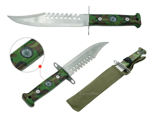 Cuchillo Mango Camuflado Brujula Militar Liviano Funda