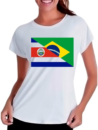 Camiseta Baby Look Bandeira Brasil E Costa Rica Futebol