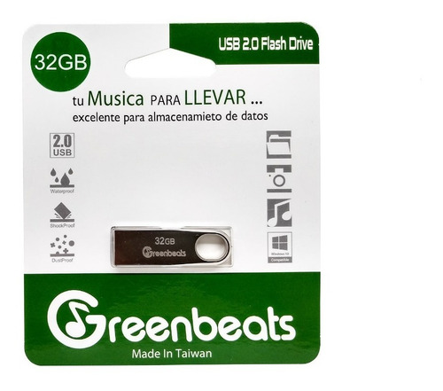 Memoria Usb 32gb Greenbeats 2.0 Flash Drive Color Plateado