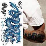 Tatuajes Temporales - Dragón Azul Ii (set De 2)