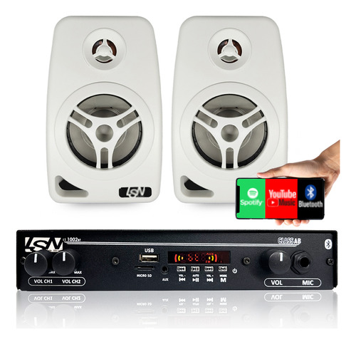 2 Caixas 70w Parede Som Ambiente + Amplificador Bluetooth