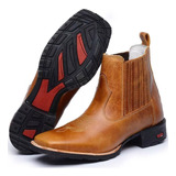 Bota Texana Country Botina Masculina Bico Quadrado Amarela Confortável Ramon Boots 