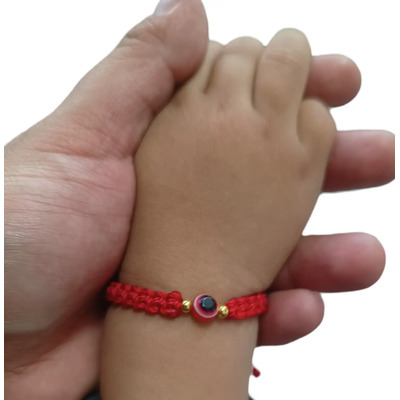 Pulsera Tejida Bebe Proteccion Mal De Ojo Roja 4 Cm 10 Cm