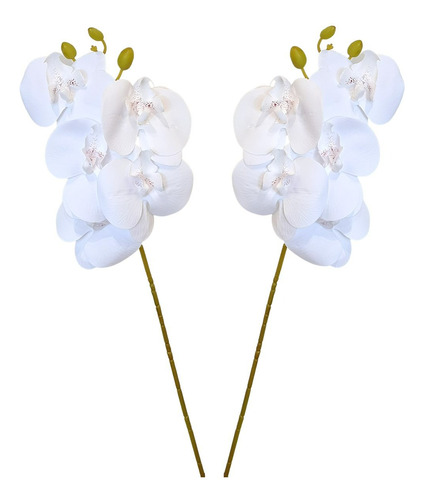 Kit 2 Galhos De Orquídea Branca Realista Planta Decorativa
