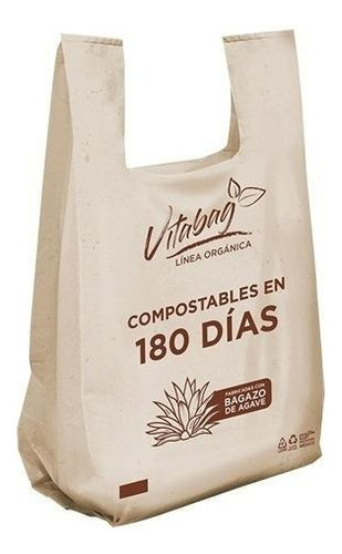 Bolsa Compostable Tipo Camiseta Fab. C/bagazo De Agave 1 Kg