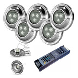 Kit Completo 5 Luces Led Blanco 10w Pileta Fibra Mahled 