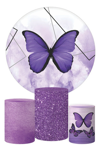  Trio Capa Cilindro + Painel Redondo Borboleta Lilas