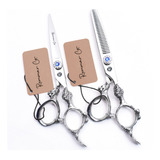 Set 2 Tijeras + Peines 6  Estilista Barbero Estuche Plata