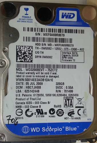 Western Digital Wd3200bevt-75zct2 320gb - 706 Recuperodatos