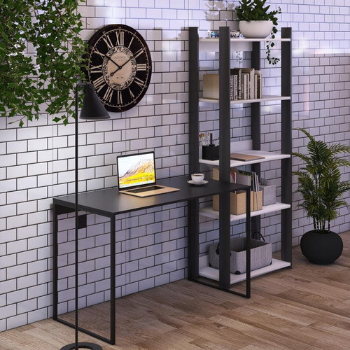 Estante Estilo Industrial E Mesa Madeira Organizador