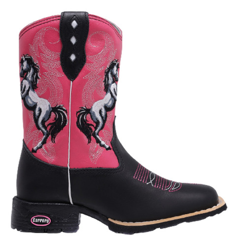 Bota Texana Infantil Feminina Bordada Country Bico Quadrado