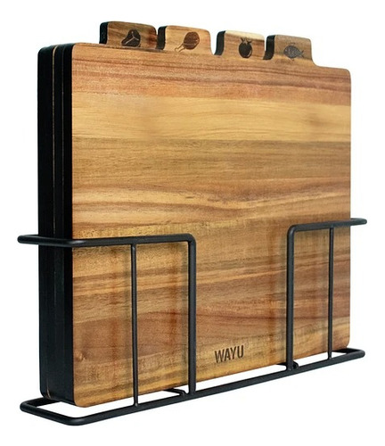 Set 4 Tablas Madera  Acacia Con Rack Acero Wayu 