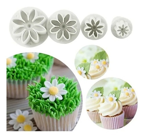 Set X4 Cortantes Expulsor Margarita Porcelana Fria Fondant