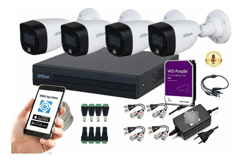 Cctv Kit Pro Dahua Dvr 4ch + 4 Cam 2mp Full Color C/mic +1tb