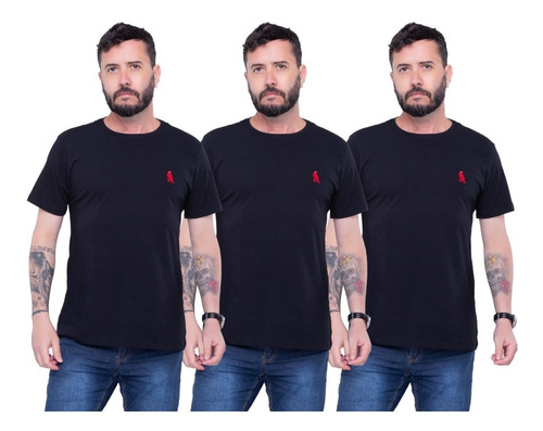Kit 3 Camisetas Masculina Malha Peruana Básica Premium Lisa