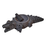 Molcajete Piedra Volcánica Figura Artesanal Cocodrilo Grande