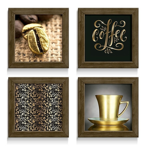 Quadros Decorativos Café Gold Dourado Ouro Preto Coffee Grão