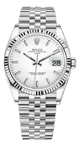 Reloj Rolx Datejust Plateado - Fondo Blanco - Calendario 
