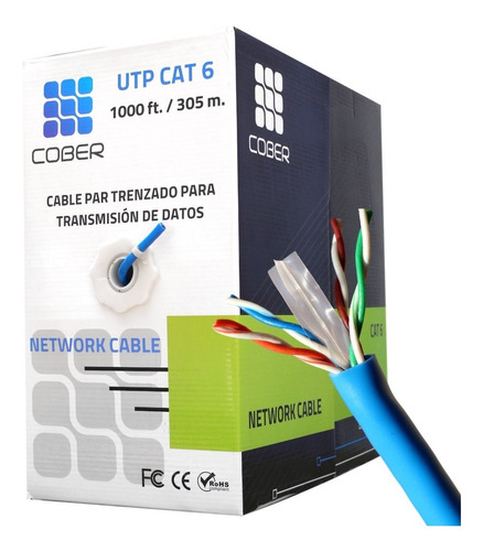 Cable Utp Cat 6 305m Bobina Red Azul Cober
