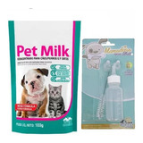 Leite Pet Milk 100g + Kit Mamadeira 50ml Cachorros Gatos Pet
