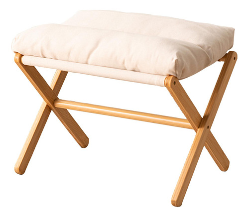 Taburete Otomano Con Patas De Madera Debajo Del Beige