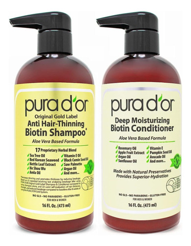 Pura Dor Shampoo Y Acondicionar Con Biotina 16oz