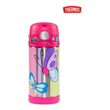 Termo Liquido 355ml En Acero Inoxidable Doble Pared Mariposa Color Rosa Chicle