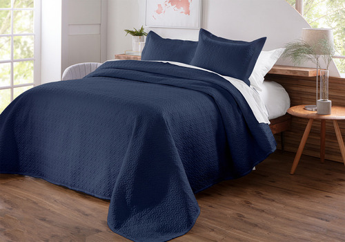 Colcha Cobre Leito Matelado Liso Queen 3 Peças Cor Azul