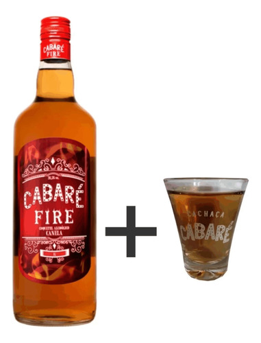 Cachaça Cabaré Fire + Copo Dose - 1 Litro Sabor Canela