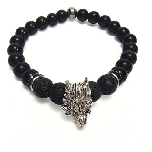 Pulsera De Hombre Con Piedra De Lava Dije Dragón