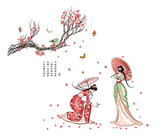 Pegatina De Pared Tradicional China, Diseño De Flores