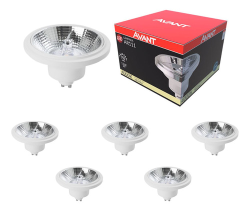 Kit 5 Lâmpadas Led Ar111 12w 4000k Gu10 24° - Avant