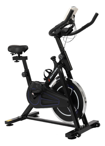 Bicicleta Ergométrica Mile Fitness Para Spinning Preta E Azul 20 Níveis De Intensidade Ajustável D2202191 Monitor De Exercício Suporta 130kg