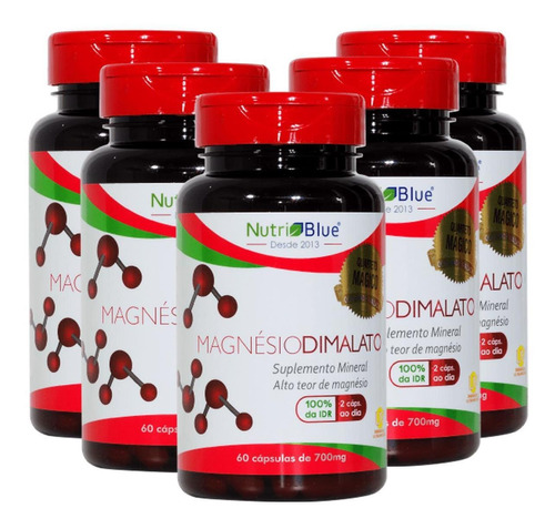 Magnesio Dimalato 700mg 60 Cápsulas Nutriblue Kit X5