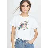 Camiseta De Mujer Diseño Gato Artístico 